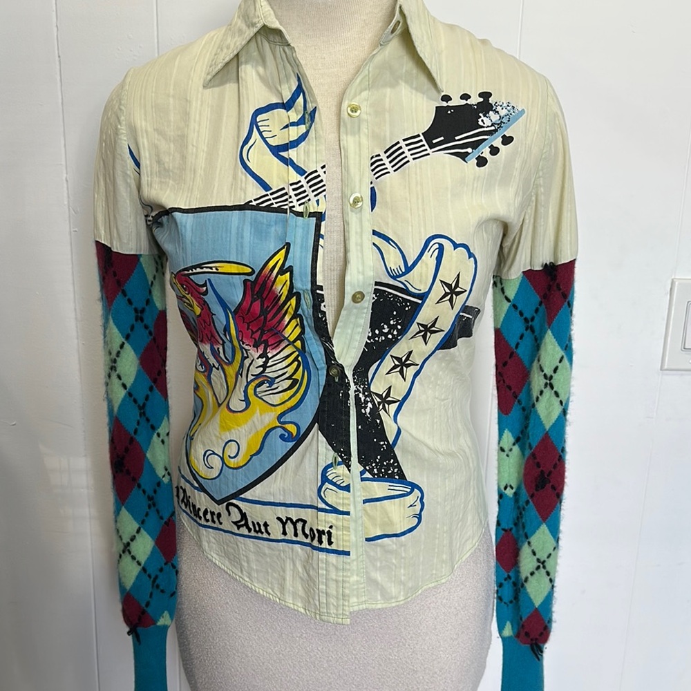 RAW 7 cotton blouse cashmere sleeves size M